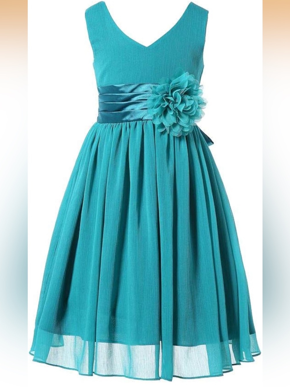 Bow Dream Junior Bridesmaids V-Neckline Chiffon Flower Girl Dress w Satin Sash